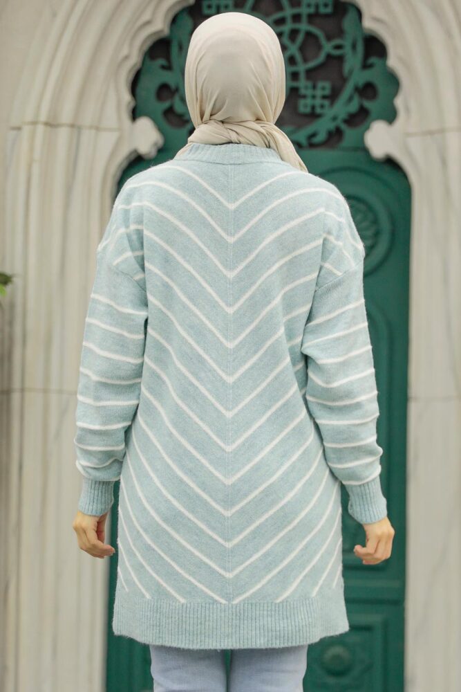 Neva Style - Çizgili Mint Tesettür Triko Kazak 81861MINT - 3