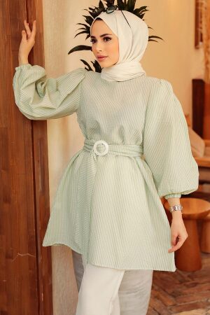 Neva Style - Çizgili Mint Tesettür Tunik 40681MINT - 3