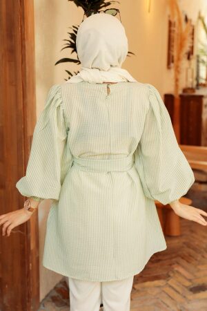 Neva Style - Çizgili Mint Tesettür Tunik 40681MINT - 4