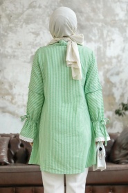 Neva Style - Çizgili Çağla Yeşili Tesettür Gömlek 11251CY - Thumbnail