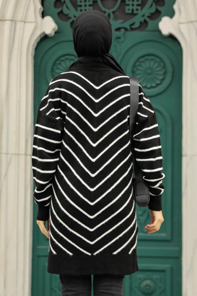 Neva Style - Çizgili Siyah Tesettür Triko Kazak 81861S - 2