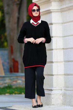 Neva Style - Çizgili Siyah Tesettür Triko Tunik 28800S - 1