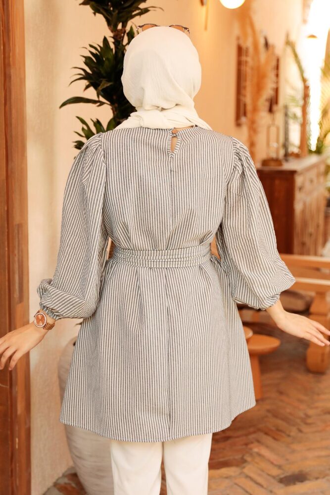 Neva Style - Çizgili Siyah Tesettür Tunik 40681S - 5