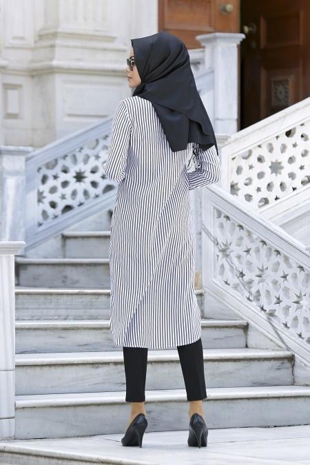 Neva Style - Çizgili Siyah Tunik - 3