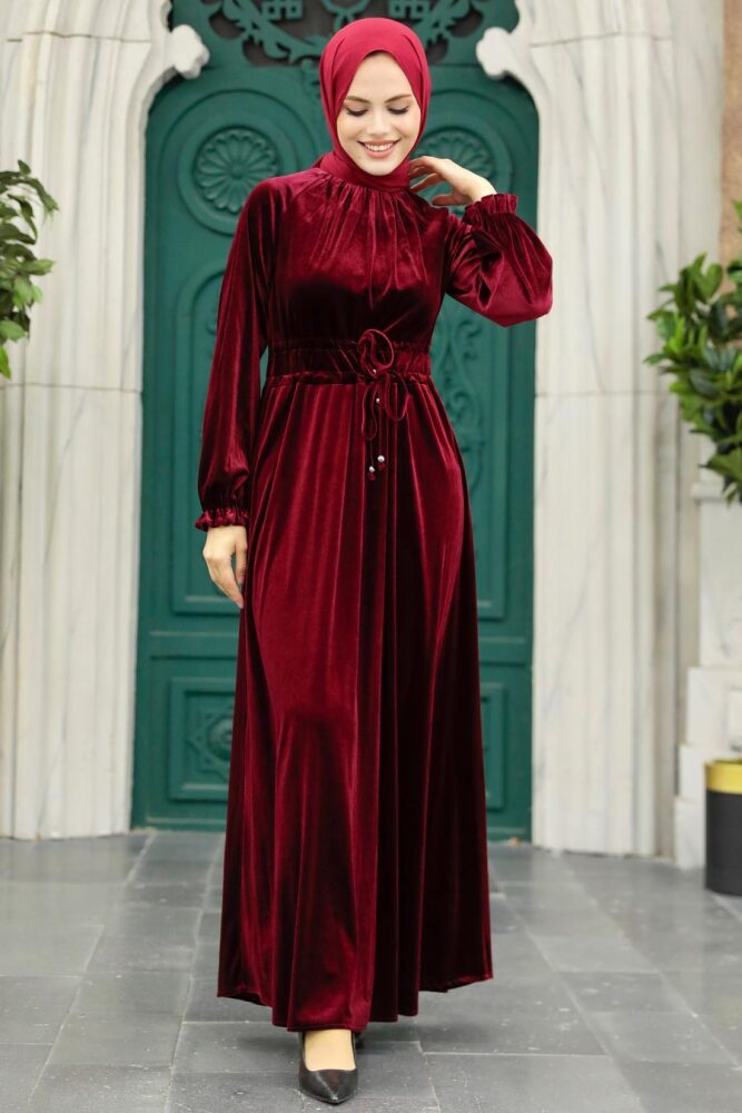 Clareet Red Velvet Long Dress for Muslim Ladies 36921BR - 2