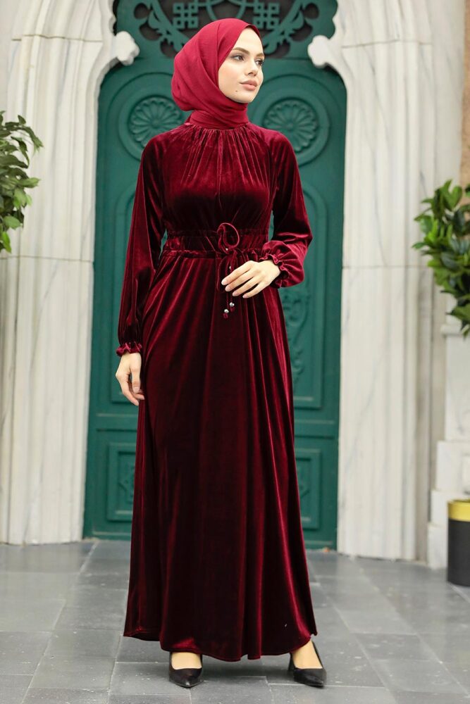 Clareet Red Velvet Long Dress for Muslim Ladies 36921BR - 3