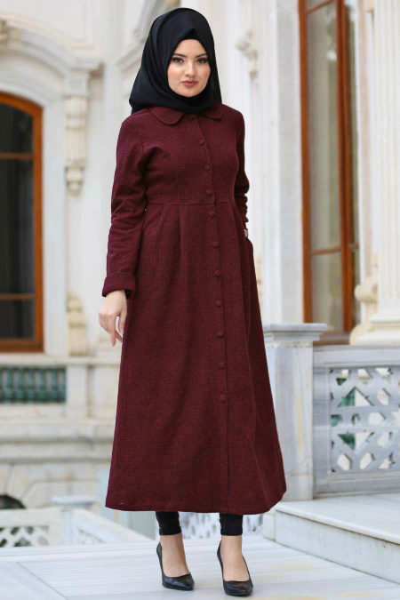 Neva Style - Claret Red Hijab Coat 16549BR