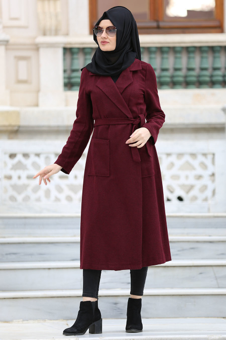 Neva Style - Claret Red Hijab Coat 18620BR
