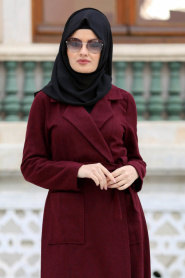 Neva Style - Claret Red Hijab Coat 18620BR - Thumbnail