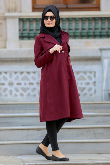 Neva Style - Claret Red Hijab Coat 21860BR