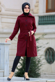 Neva Style - Claret Red Hijab Coat 2190BR - Thumbnail
