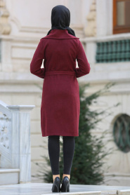 Neva Style - Claret Red Hijab Coat 2190BR - Thumbnail