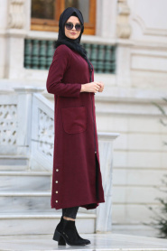 Neva Style - Claret Red Hijab Coat 22280BR - Thumbnail