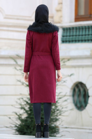 Neva Style - Claret Red Hijab Coat 22340BR - Thumbnail