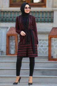 Neva Style - Claret Red Hijab Coat 30090BR - Thumbnail