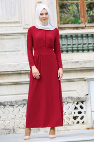 Neva Style - Claret Red Hijab Dress 7060BR - Thumbnail