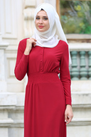 Neva Style - Claret Red Hijab Dress 7060BR - Thumbnail