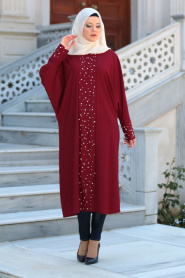 Neva Style - Claret Red Hijab Dress 100118BR - Thumbnail