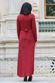 Neva Style - Claret Red Hijab Dress 100130BR - Thumbnail