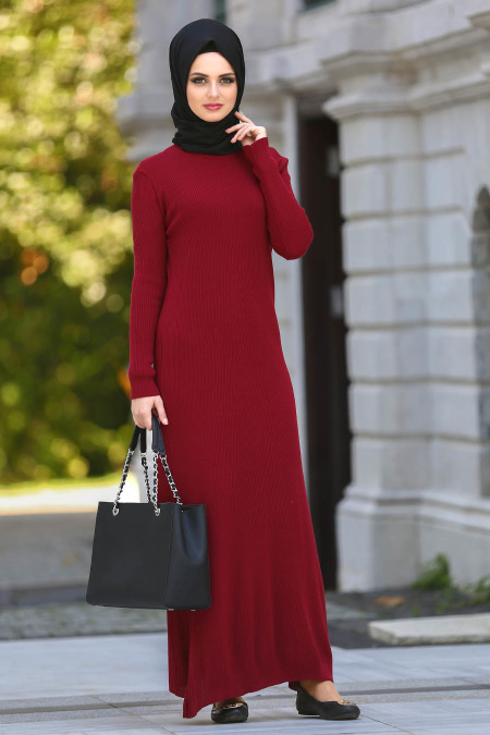Neva Style - Claret Red Hijab Dress 15120BR