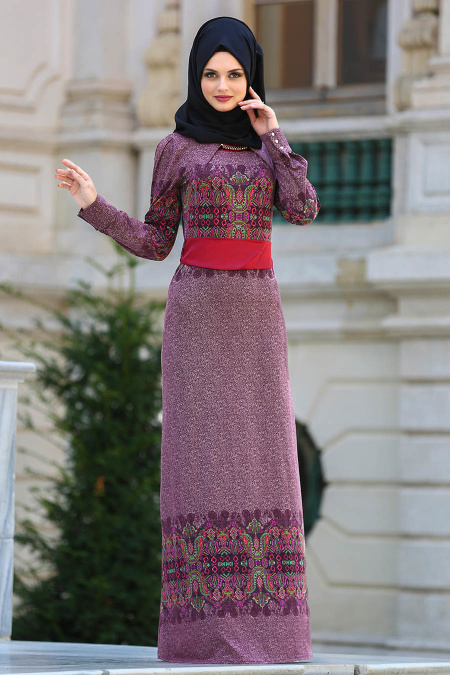 Neva Style - Claret Red Hijab Dress 2039BR