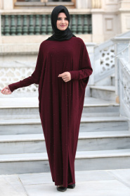 Neva Style - Claret Red Hijab Dress 208BR - Thumbnail