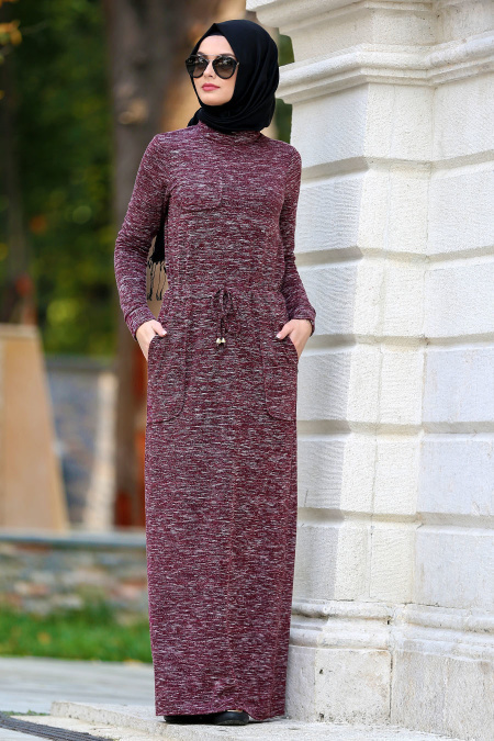 Neva Style - Claret Red Hijab Dress 22091BR
