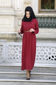 Neva Style - Claret Red Hijab Dress 3002BR - Thumbnail