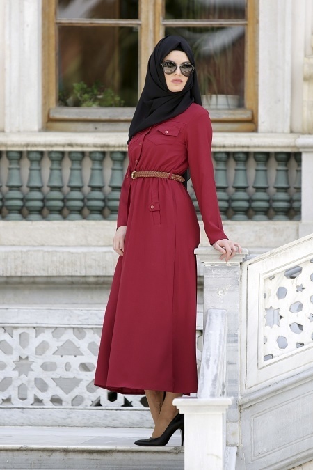 Neva Style - Claret Red Hijab Dress 3002BR