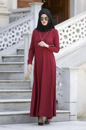 Neva Style - Claret Red Hijab Dress 3988BR - Thumbnail