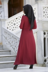 Neva Style - Claret Red Hijab Dress 3988BR - Thumbnail