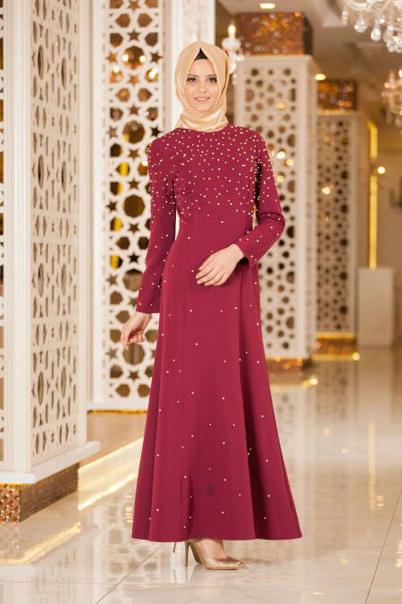Neva Style - Claret Red Hijab Dress 4731MU