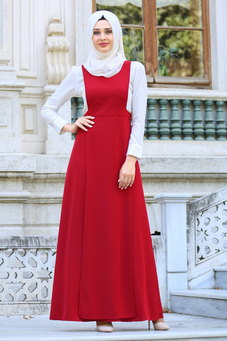 Neva Style - Claret Red Hijab Dress 7056BR
