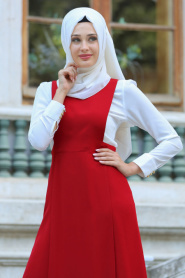 Neva Style - Claret Red Hijab Dress 7056BR - Thumbnail