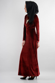 Neva Style - Claret Red Hijab Dress 7058BR - Thumbnail