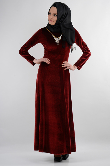 Neva Style - Claret Red Hijab Dress 7058BR