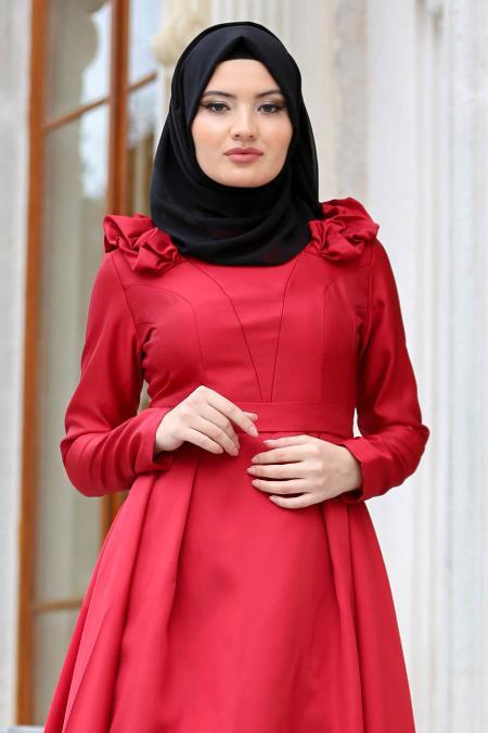 Neva Style - Luxury Claret Red Muslim Evening Dress 2406BR - 2