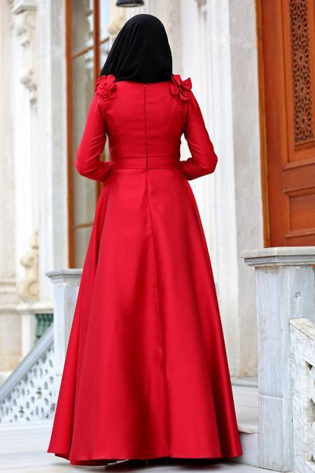 Neva Style - Luxury Claret Red Muslim Evening Dress 2406BR - 3