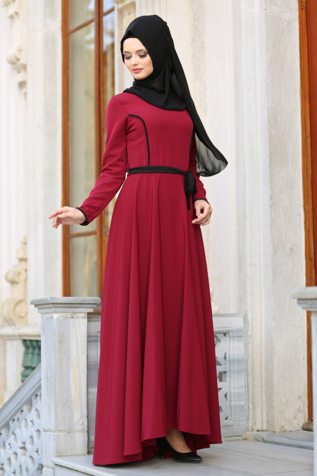 Neva Style - Claret Red Hijab Evening Dress 42020BR