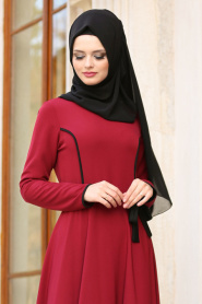 Neva Style - Claret Red Hijab Evening Dress 42020BR - Thumbnail