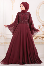 Neva Style - Luxury Claret Red Islamic Engagement Gown 4675BR - Thumbnail