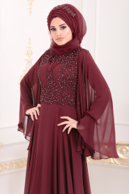 Neva Style - Luxury Claret Red Islamic Engagement Gown 4675BR - Thumbnail