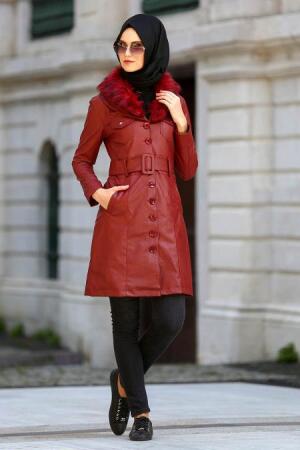 Neva Style - Claret Red Hijab Jacket 10160BR - 1