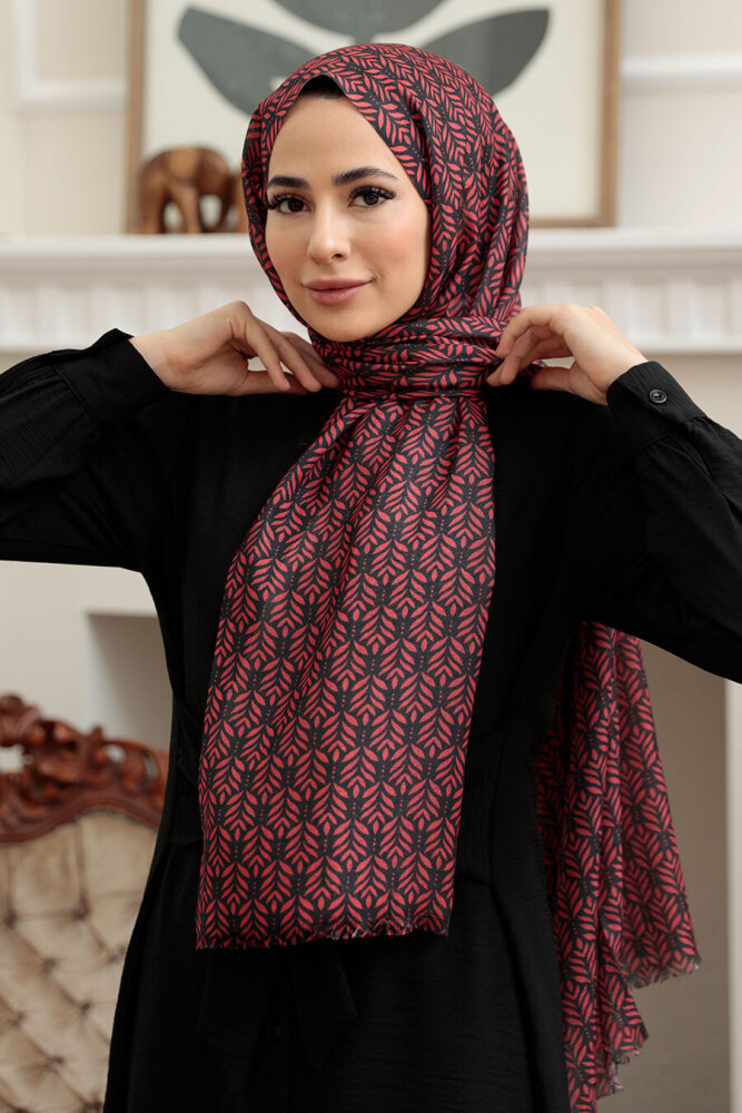 Neva Style -Claret Red Hijab Shawl 7534BR - 1