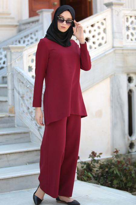 Neva Style - Claret Red Hijab Suit 52460BR