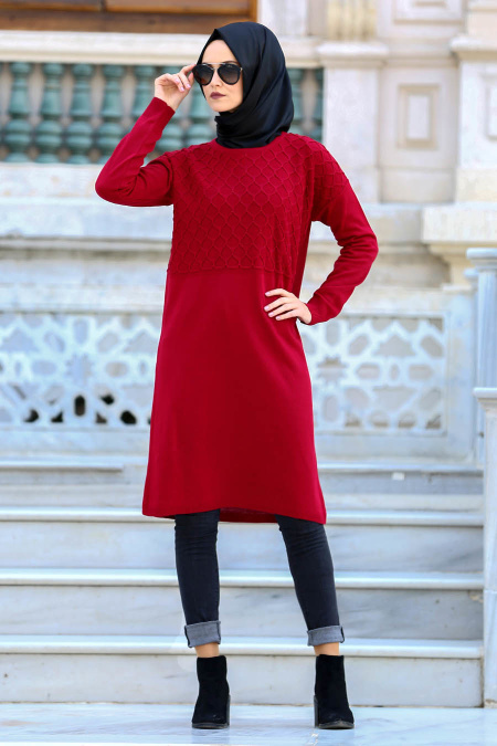 Neva Style - Claret Red Hijab Trico Tunic 15071BR