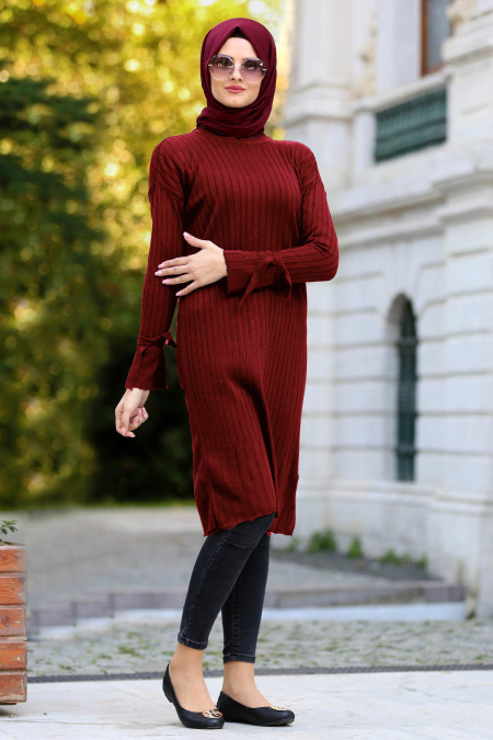 Neva Style - Claret Red Hijab Trico Tunic 15109BR