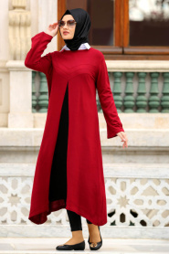 Neva Style - Claret Red Hijab Trico Tunic 2885BR - Thumbnail