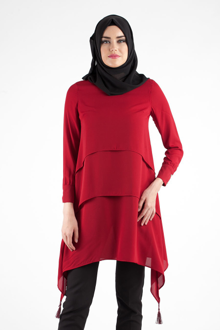 Neva Style - Claret Red Hijab Tunic 2884BR