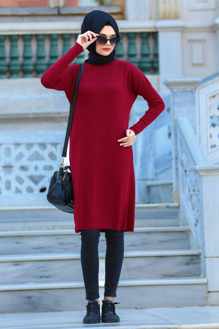 Neva Style - Claret Red Hijab Tunic 3533BR